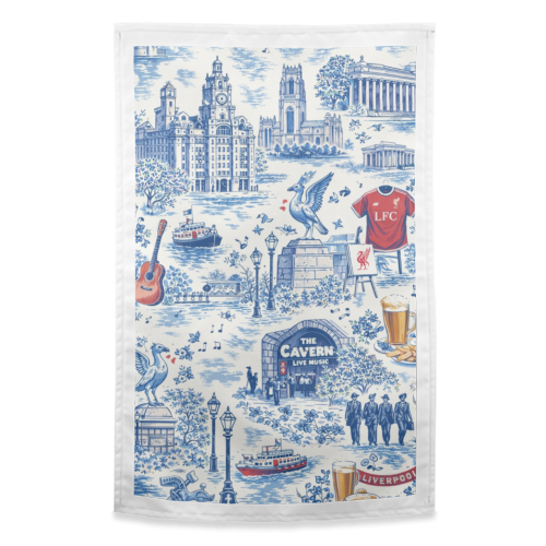 Liverpool Toile Blue - funny tea towel by Ms Doodle