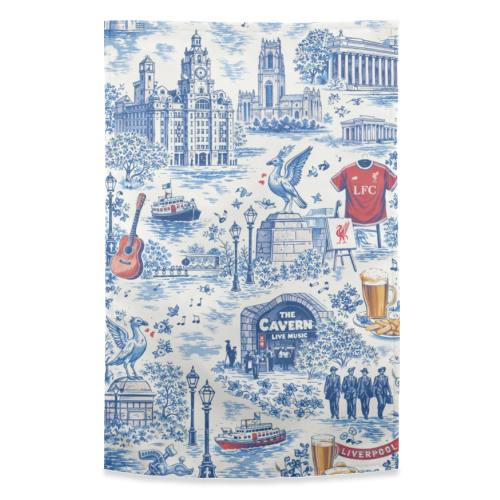 Liverpool Toile Blue - funny tea towel by Ms Doodle