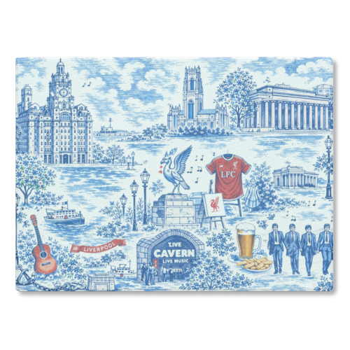 Liverpool Toile Blue - glass chopping board by Ms Doodle