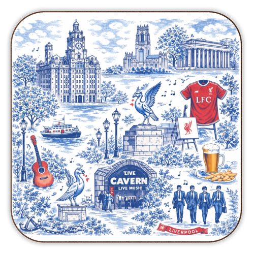 Liverpool Toile Blue - personalised beer coaster by Ms Doodle