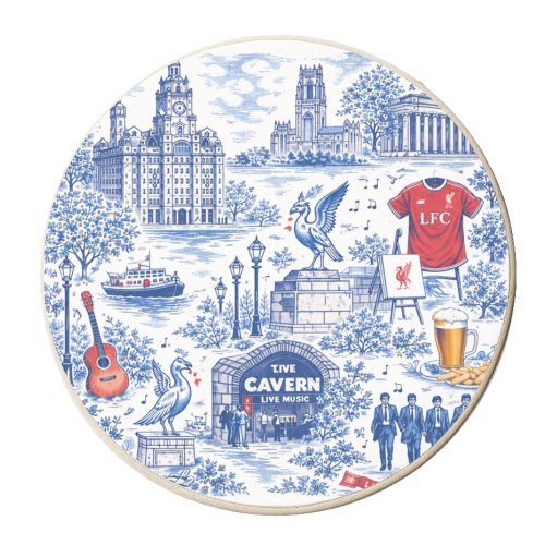 Liverpool Toile Blue - personalised beer coaster by Ms Doodle