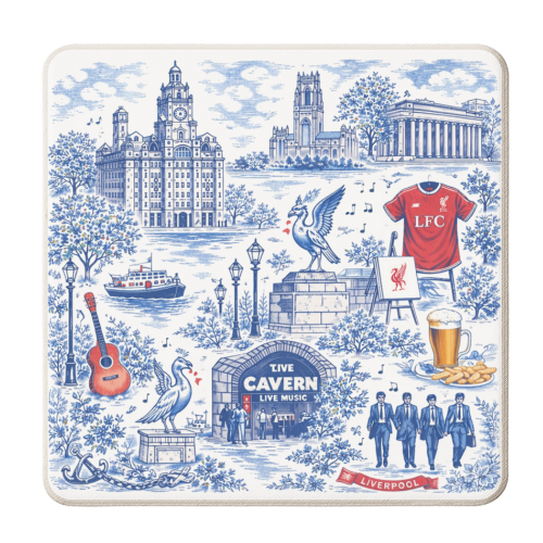 Liverpool Toile Blue - personalised beer coaster by Ms Doodle