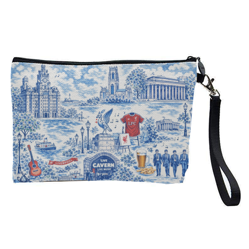 Liverpool Toile Blue - pretty makeup bag by Ms Doodle