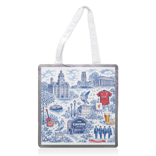 Liverpool Toile Blue - printed canvas tote bag by Ms Doodle