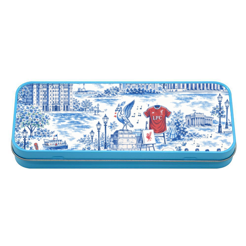 Liverpool Toile Blue - tin pencil case by Ms Doodle