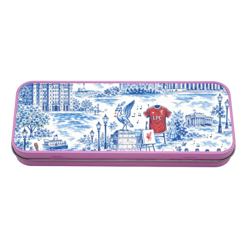 Liverpool Toile Blue - tin pencil case by Ms Doodle