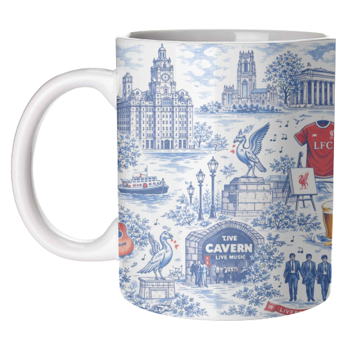 Liverpool Toile Blue - unique mug by Ms Doodle