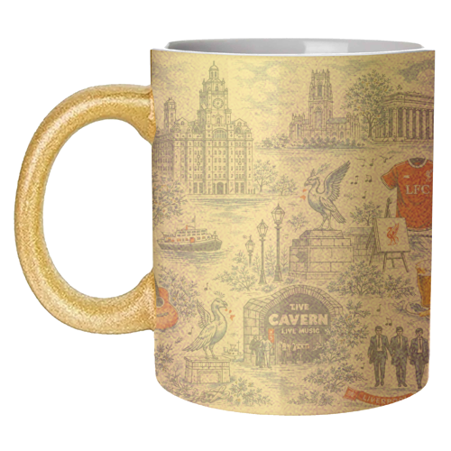 Liverpool Toile Blue - unique mug by Ms Doodle
