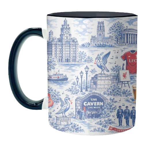 Liverpool Toile Blue - unique mug by Ms Doodle
