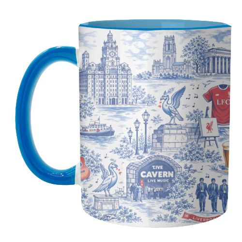 Liverpool Toile Blue - unique mug by Ms Doodle