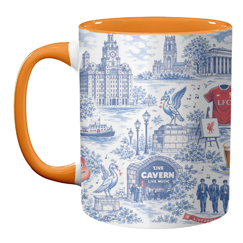 Liverpool Toile Blue - unique mug by Ms Doodle