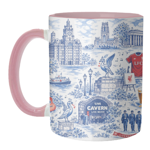 Liverpool Toile Blue - unique mug by Ms Doodle