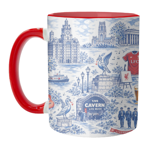 Liverpool Toile Blue - unique mug by Ms Doodle