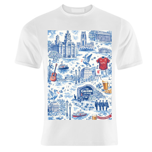 Liverpool Toile Blue - unique t shirt by Ms Doodle