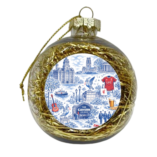 Liverpool Toile Blue - xmas bauble by Ms Doodle