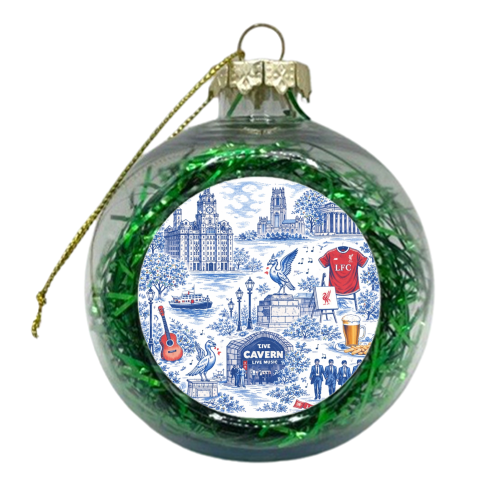 Liverpool Toile Blue - xmas bauble by Ms Doodle