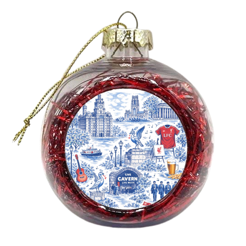 Liverpool Toile Blue - xmas bauble by Ms Doodle