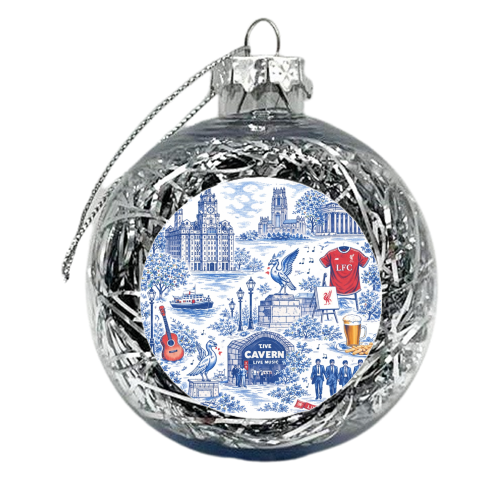 Liverpool Toile Blue - xmas bauble by Ms Doodle
