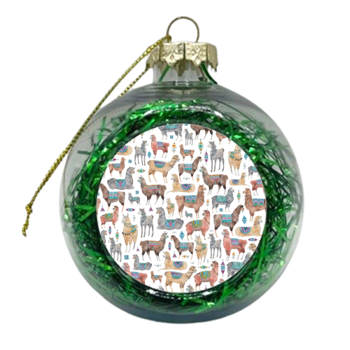 Llamas and Alpacas - xmas bauble by elena o'neill