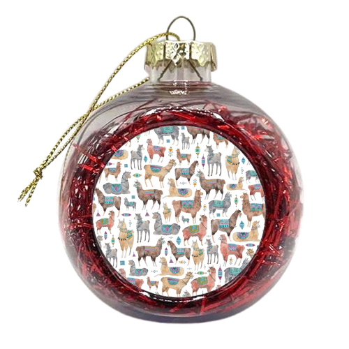 Llamas and Alpacas - xmas bauble by elena o'neill