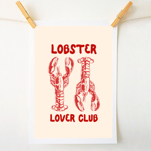 Lobster Lover Club – Fun Seafood Illustration - A1 - A4 art print by EZbie