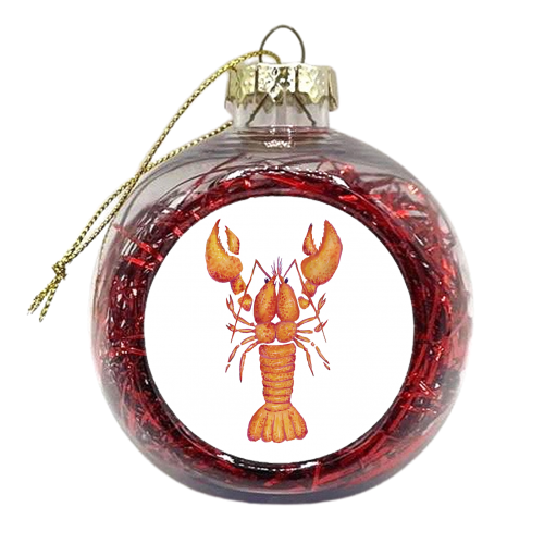 Lobster on White - xmas bauble by holly crerar