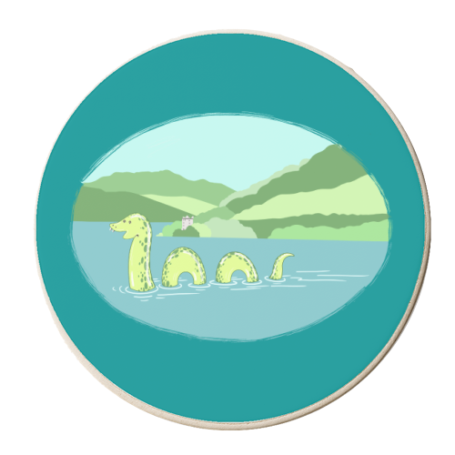 Loch Ness Landscape (Teal Background Version) - personalised beer coaster by Adam Regester
