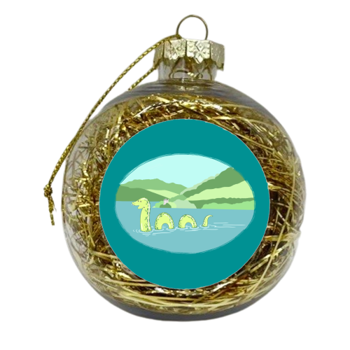Loch Ness Landscape (Teal Background Version) - xmas bauble by Adam Regester