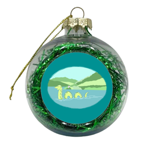 Loch Ness Landscape (Teal Background Version) - xmas bauble by Adam Regester