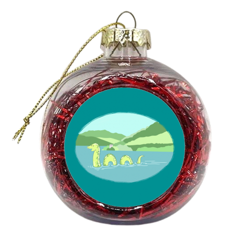 Loch Ness Landscape (Teal Background Version) - xmas bauble by Adam Regester