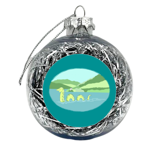 Loch Ness Landscape (Teal Background Version) - xmas bauble by Adam Regester