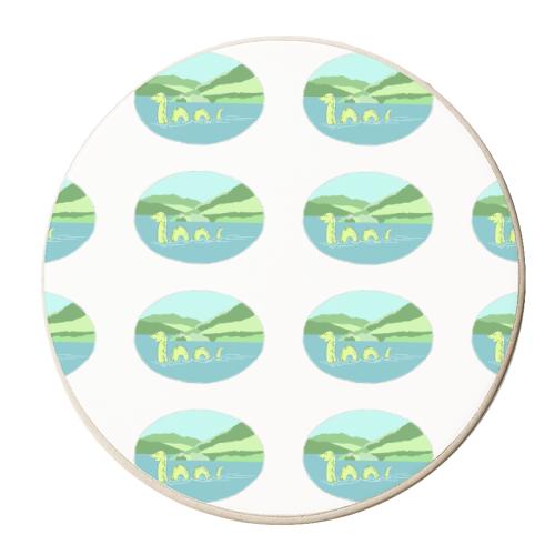 Loch Ness Monster Landscape Repeat Pattern - personalised beer coaster by Adam Regester