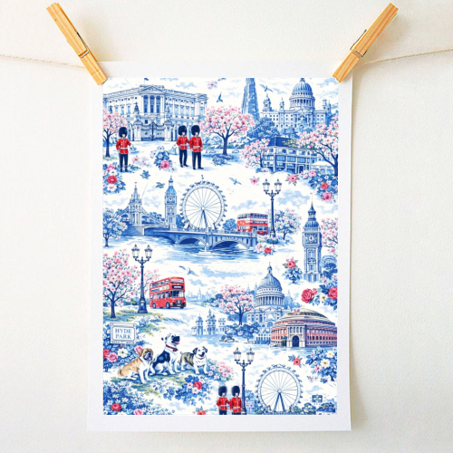 London Blue Toile - A1 - A4 art print by Ms Doodle