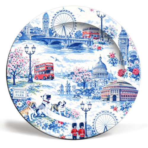London Blue Toile - ceramic dinner plate by Ms Doodle