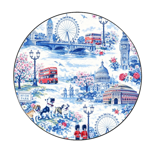 London Blue Toile - Circle Sticker by Ms Doodle