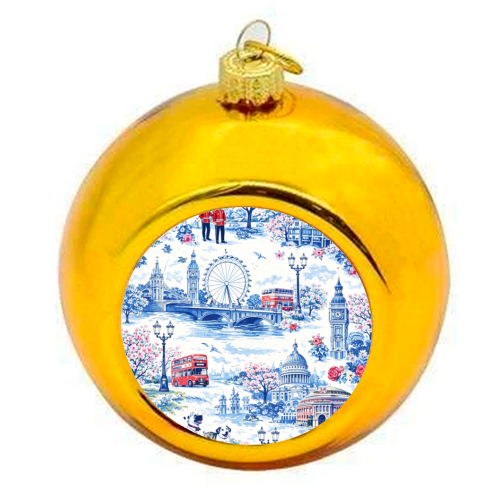 London Blue Toile - colourful christmas bauble by Ms Doodle