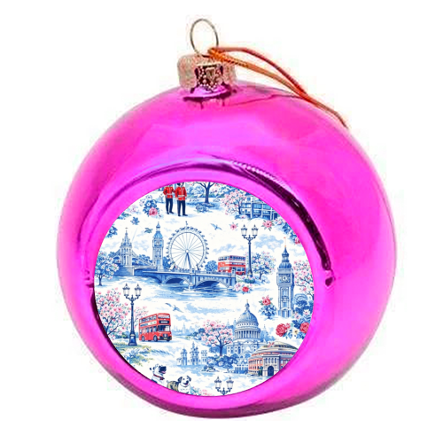 London Blue Toile - colourful christmas bauble by Ms Doodle