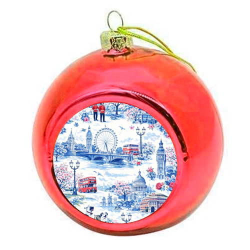 London Blue Toile - colourful christmas bauble by Ms Doodle
