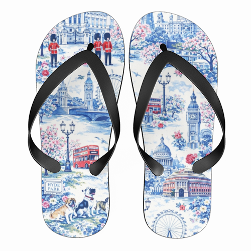 London Blue Toile - funny flip flops by Ms Doodle