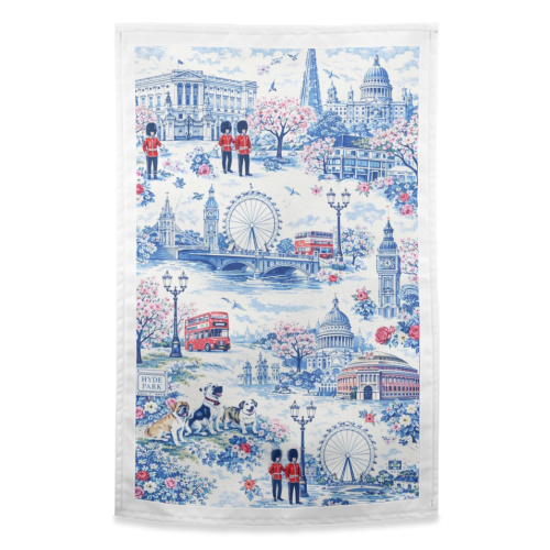 London Blue Toile - funny tea towel by Ms Doodle