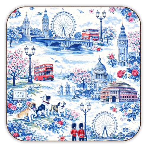 London Blue Toile - personalised beer coaster by Ms Doodle