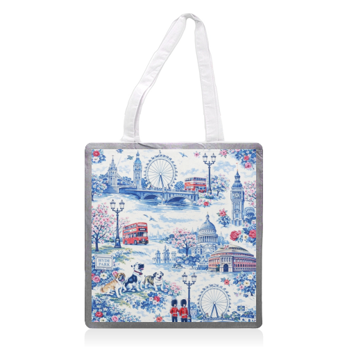London Blue Toile - printed canvas tote bag by Ms Doodle