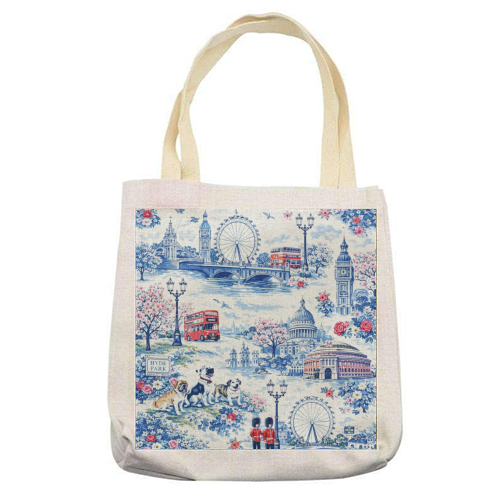 London Blue Toile - printed canvas tote bag by Ms Doodle