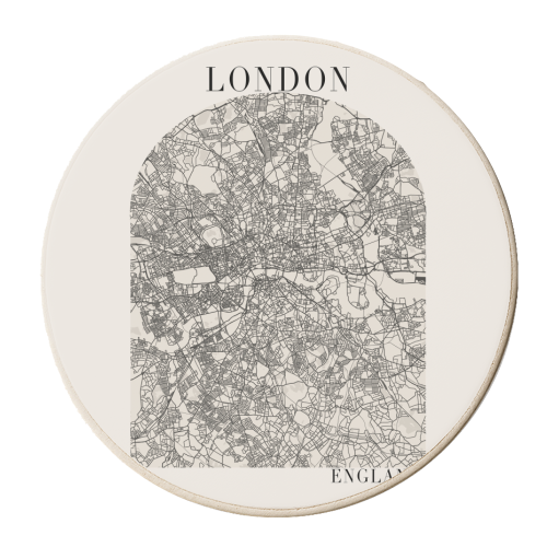 London England Boho Minimal Arch Full Beige Color Street Map - personalised beer coaster by Toni Scott