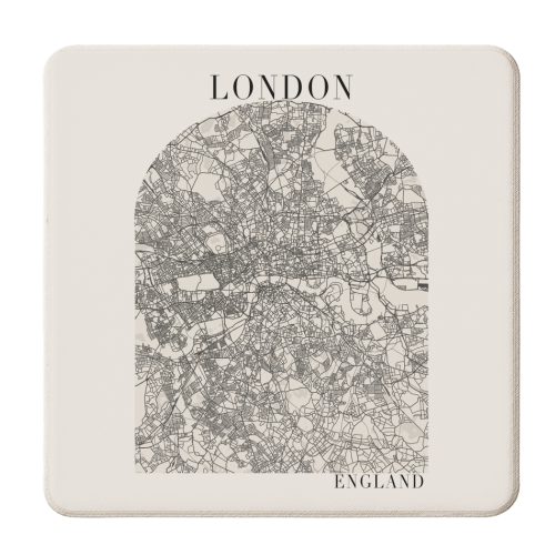 London England Boho Minimal Arch Full Beige Color Street Map - personalised beer coaster by Toni Scott