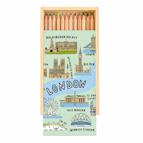 LONDON MAP green - Coloured Pencils with Box by Lilly Rose