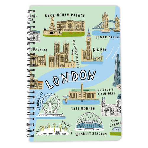 LONDON MAP green - personalised A4, A5, A6 notebook by Lilly Rose