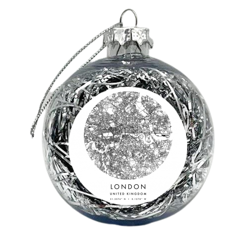 London United Kingdom Minimal Modern Circle Street Map - xmas bauble by Toni Scott