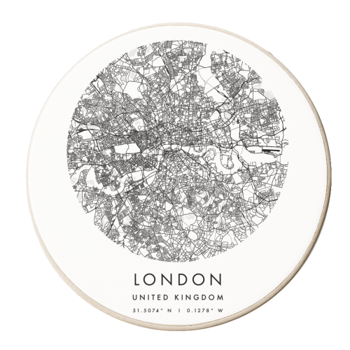 London United Kingdom Minimal Modern Circle Street Map - personalised beer coaster by Toni Scott