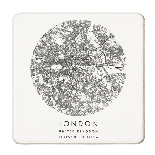London United Kingdom Minimal Modern Circle Street Map - personalised beer coaster by Toni Scott
